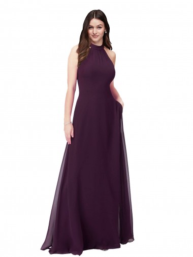 Cheap Chiffon High-Halter Bridesmaids Dress with Keyhole Back UK