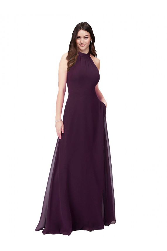 Cheap Chiffon High-Halter Bridesmaids Dress with Keyhole Back UK