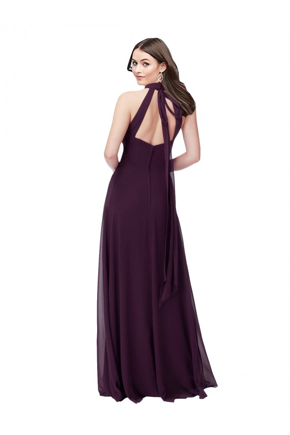 Cheap Chiffon High-Halter Bridesmaids Dress with Keyhole Back UK