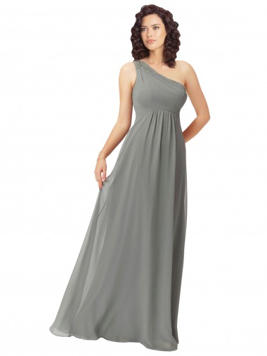 Cheap Embroidered One Shoulder Chiffon Bridesmaid Dress UK