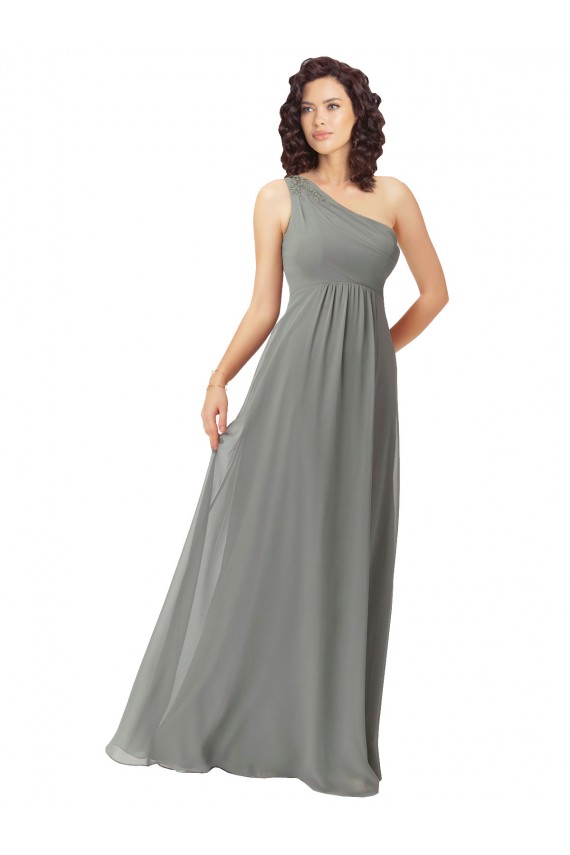 Cheap Embroidered One Shoulder Chiffon Bridesmaid Dress UK