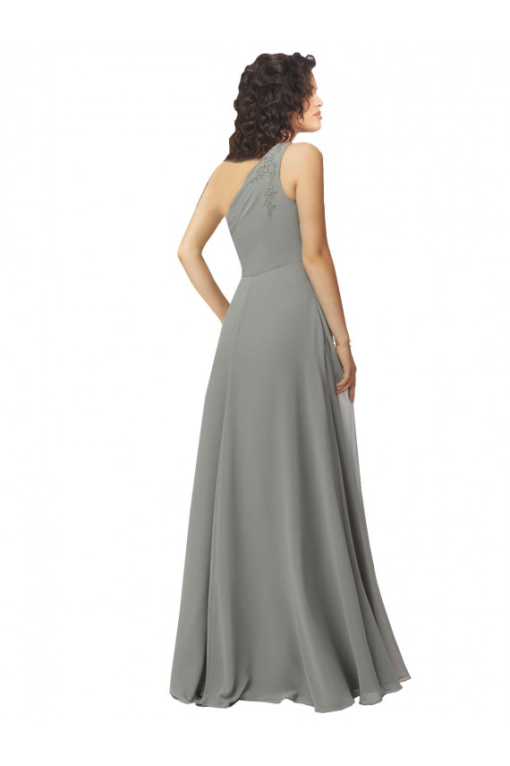 Cheap Embroidered One Shoulder Chiffon Bridesmaid Dress UK