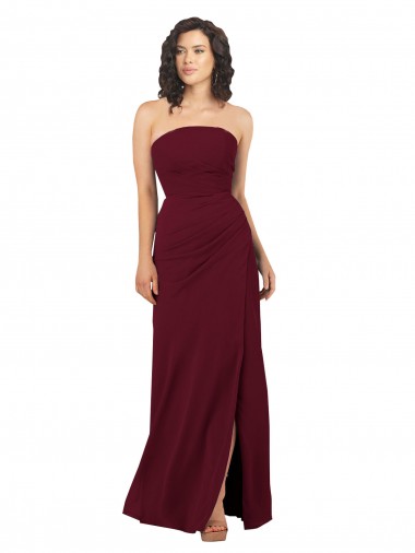 Cheap Simple Strapless Chiffon Bridesmaid Dress with Rounded Neckline UK