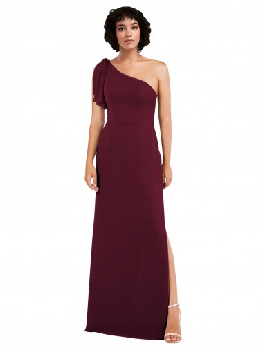 Cheap One Shoulder Chiffon Formal Bridesmaid Dress with Skirt Slit and Accent Strap UK
