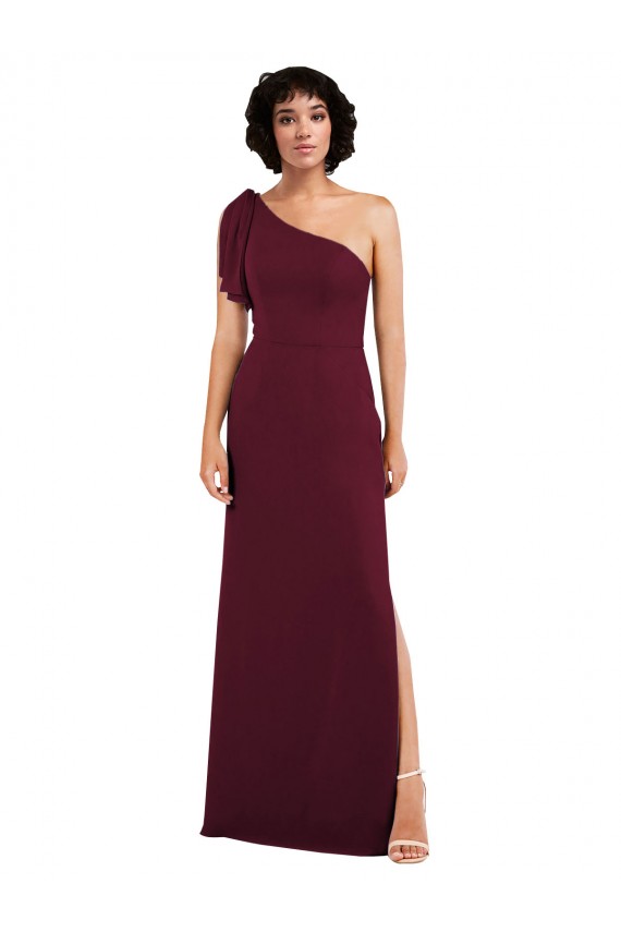 Cheap One Shoulder Chiffon Formal Bridesmaid Dress with Skirt Slit and Accent Strap UK