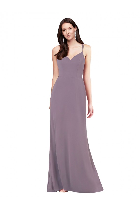 Cheap Simple Floor-Length Chiffon Formal Bridesmaid Dress with Criss-Cross Back UK