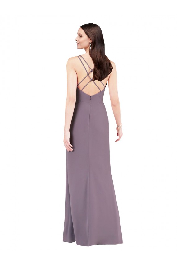 Cheap Simple Floor-Length Chiffon Formal Bridesmaid Dress with Criss-Cross Back UK