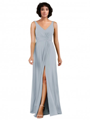 Cheap V-Neckline Wrapped Chiffon Bridesmaid Dress with Skirt Slit UK