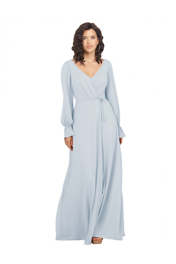 Cheap Long Sleeve Chiffon Bridesmaid Dress with Bow Detail UK