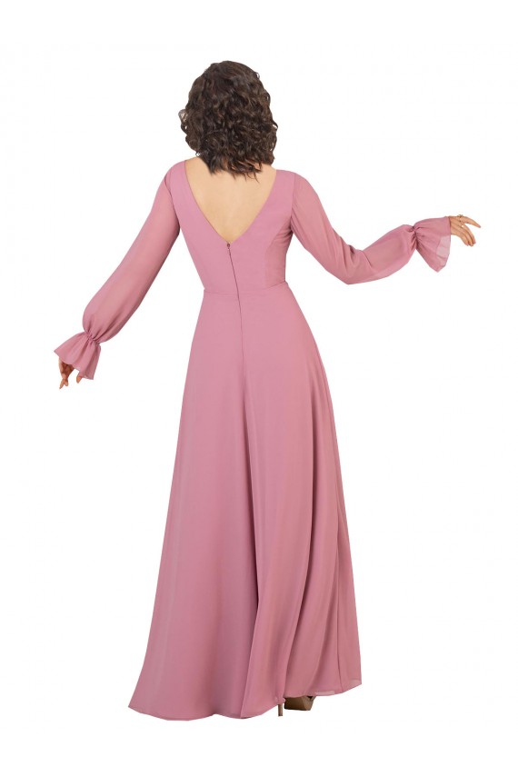 Cheap Long Sleeve Chiffon Bridesmaid Dress with Bow Detail UK