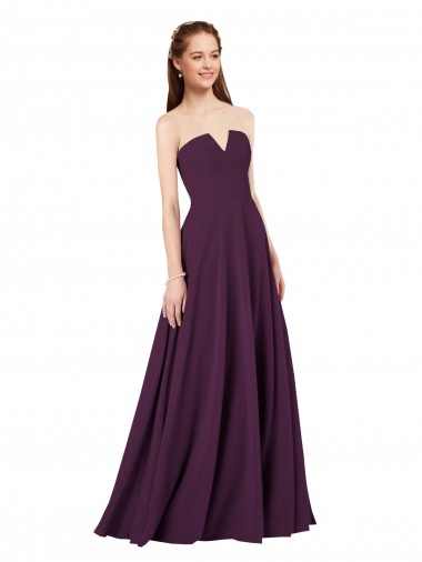 Cheap Strapless Chiffon Bridesmaid Dress with Notched Neckline UK