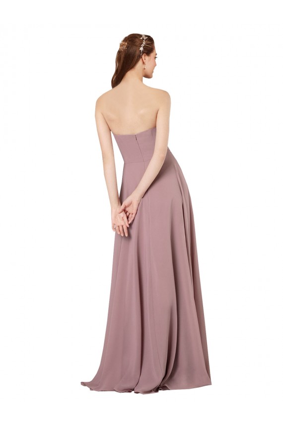 Cheap Strapless Chiffon Bridesmaid Dress with Notched Neckline UK
