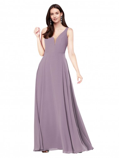 Cheap Long Chiffon Formal Bridesmaid Dress with Open Back UK
