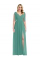 Cheap Plunge Neckline Bow Shoulder Chiffon Maxi Bridesmaid Dress UK