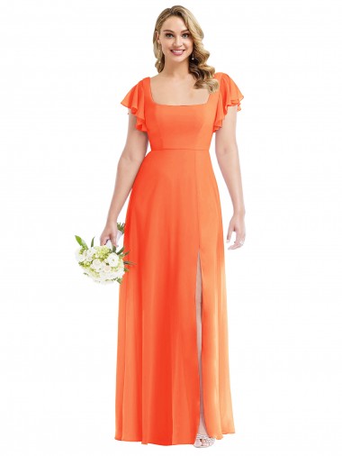 Cheap Flutter Sleeves Scoop Open Back Chiffon Maxi Bridesmaid Dress UK