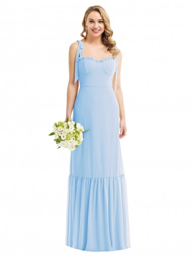 Cheap Tie Shoulder Bustier Bodice Ruffle Hem Maxi Bridesmaid Dress UK
