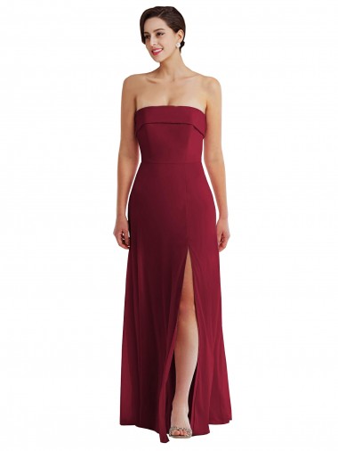 Cheap Cuffed Strapless Maxi Formal Bridesmaid Dress with Front Slit UK