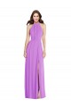 Cheap Halter Backless Maxi Formal Bridesmaid Dress with Button Ruffle Placket UK