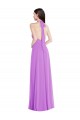 Cheap Halter Backless Maxi Formal Bridesmaid Dress with Button Ruffle Placket UK