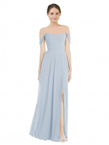Cheap Off the Shoulder Basque Neck Maxi Bridesmaid Dress with Flounce Sleeves UK
