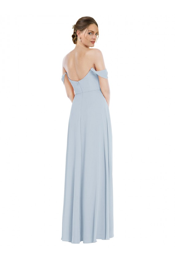 Cheap Off the Shoulder Basque Neck Maxi Bridesmaid Dress with Flounce Sleeves UK