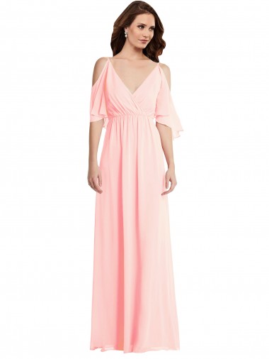Cheap Cold Shoulder Draped Wrap Maxi Bridesmaid Dress UK