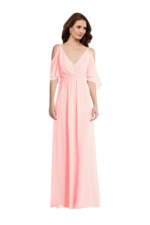 Cheap Cold Shoulder Draped Wrap Maxi Bridesmaid Dress UK