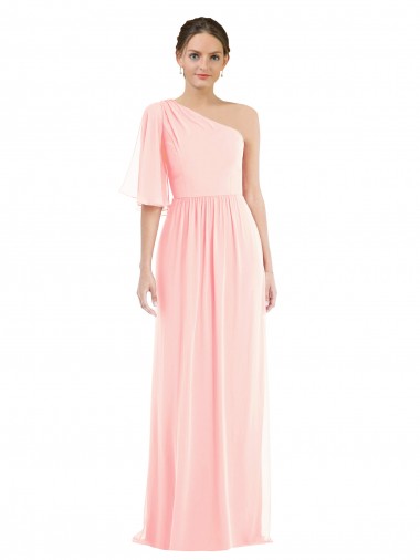 Cheap One Shoulder Bell Sleeves Chiffon Maxi Bridesmaid Dress UK