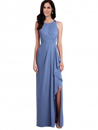 Cheap Sleeveless Chiffon Bridesmaid Dress with Draped Front Slit UK