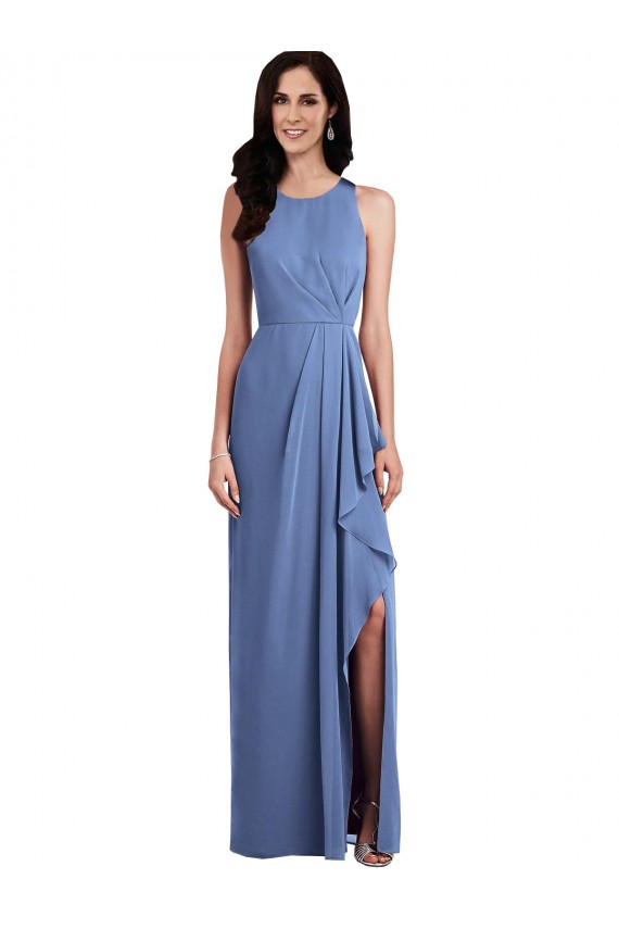 Cheap Sleeveless Chiffon Bridesmaid Dress with Draped Front Slit UK