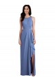 Cheap Sleeveless Chiffon Bridesmaid Dress with Draped Front Slit UK