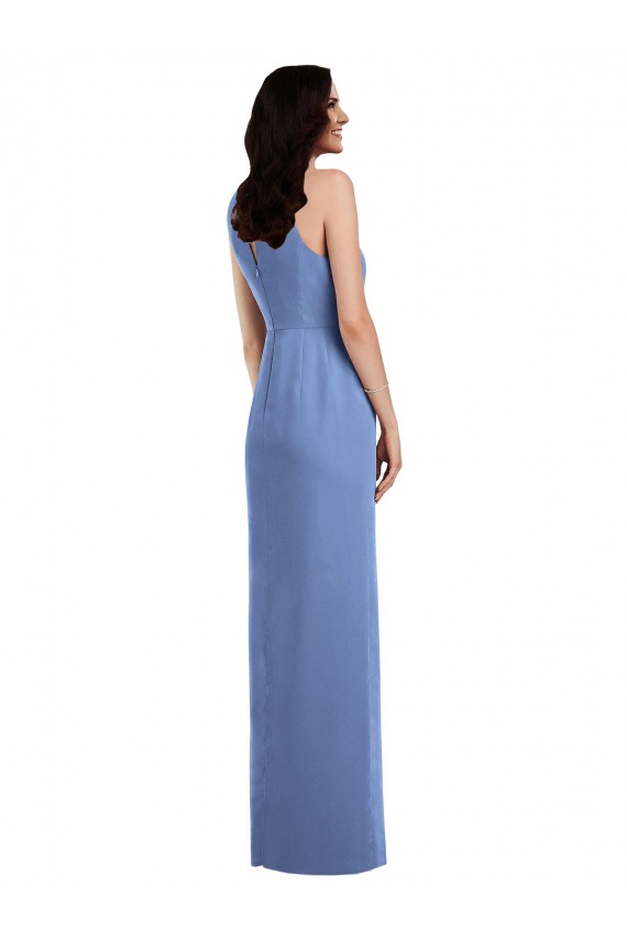 Cheap Sleeveless Chiffon Bridesmaid Dress with Draped Front Slit UK