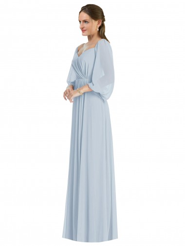 Cheap Off the Shoulder Puff Sleeve Maxi Formal Bridesmaid Dress with Front Slit UK