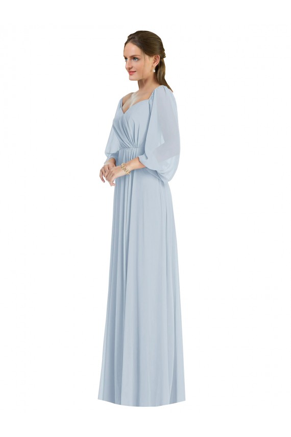 Cheap Off the Shoulder Puff Sleeve Maxi Formal Bridesmaid Dress with Front Slit UK