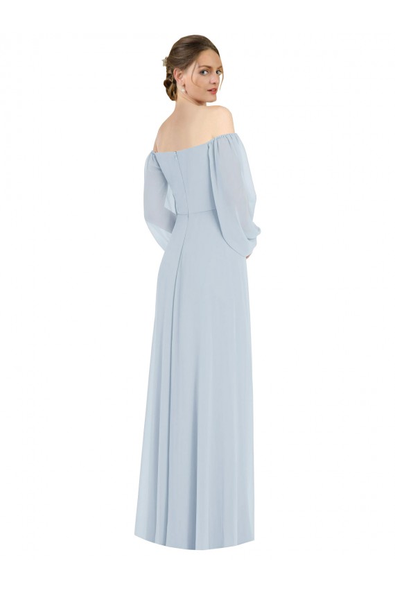 Cheap Off the Shoulder Puff Sleeve Maxi Formal Bridesmaid Dress with Front Slit UK