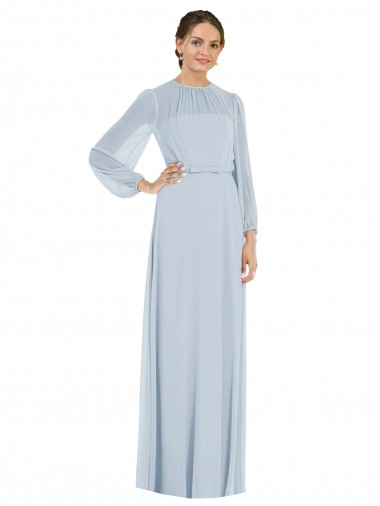 Cheap Strapless Chiffon Maxi Formal Bridesmaid Dress with Puff Sleeve Blouson Overlay UK