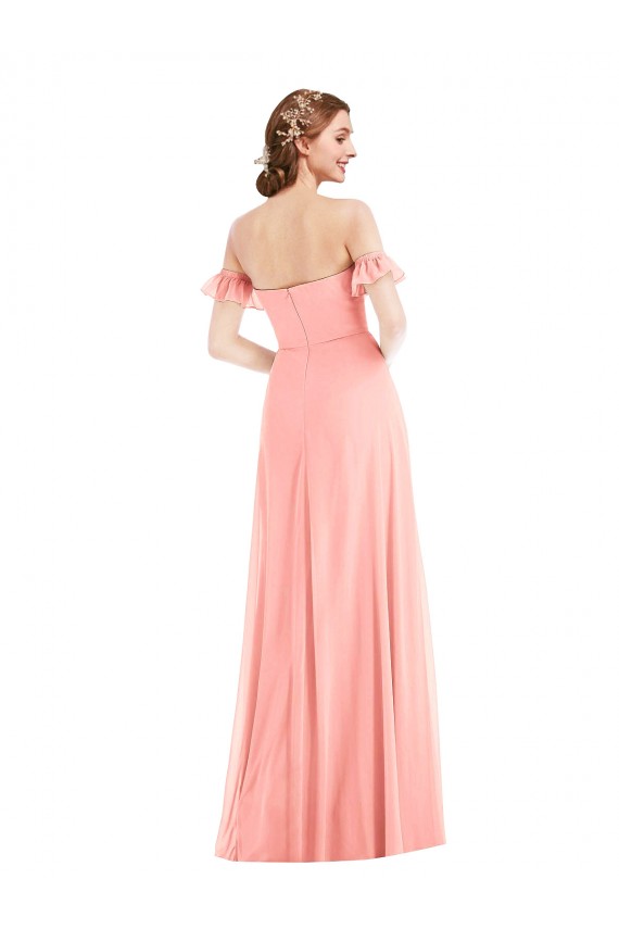 Cheap Off the Shoulder Ruffle Cuff Sleeve Chiffon Maxi Bridesmaid Dress UK