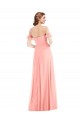 Cheap Off the Shoulder Ruffle Cuff Sleeve Chiffon Maxi Bridesmaid Dress UK