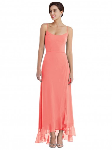 Cheap Scoop Neck Ruffle Trimmed High Low Maxi Bridesmaid Dress UK