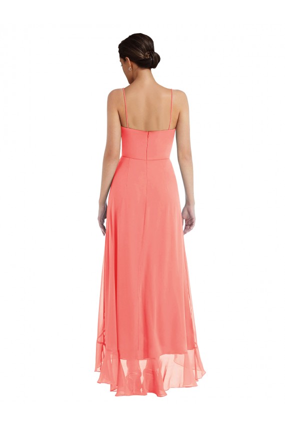 Cheap Scoop Neck Ruffle Trimmed High Low Maxi Bridesmaid Dress UK