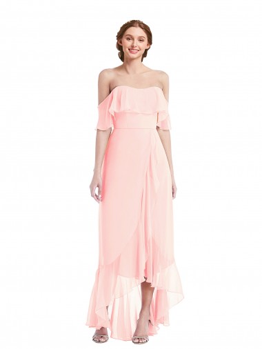 Cheap Off the Shoulder Ruffled High Low Maxi Bridesmaid Dress UK