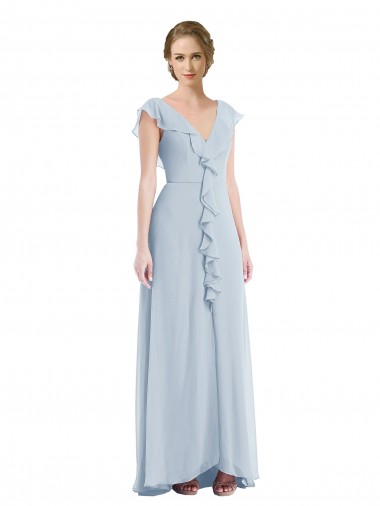 Cheap Ruffle Trimmed V Back Chiffon Maxi Bridesmaid Dress UK