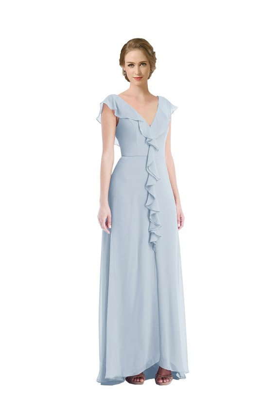 Cheap Ruffle Trimmed V Back Chiffon Maxi Bridesmaid Dress UK