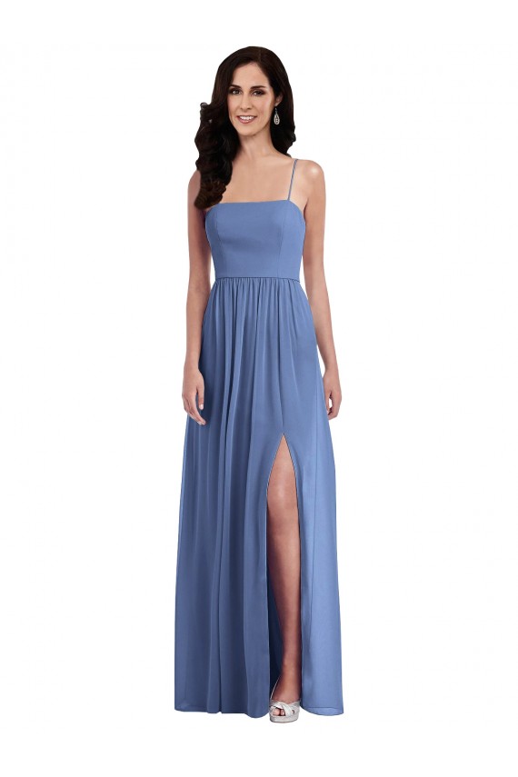 Cheap Slim Spaghetti Straps Chiffon Bridesmaid Dress with Front Slit UK