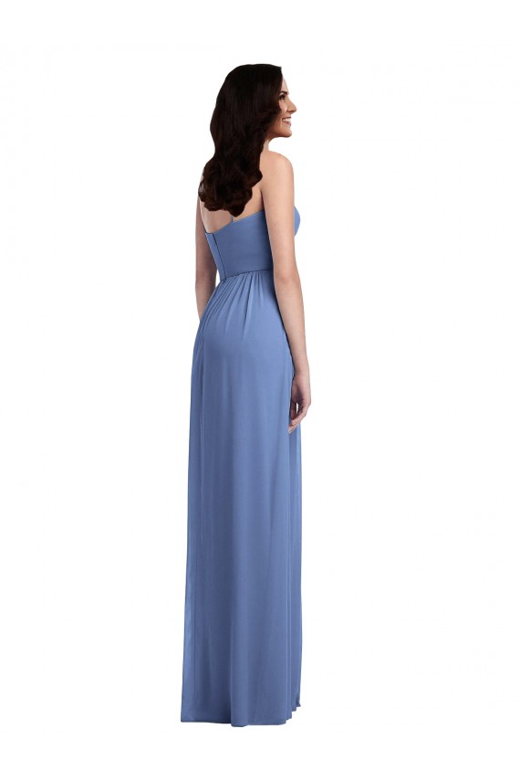 Cheap Slim Spaghetti Straps Chiffon Bridesmaid Dress with Front Slit UK