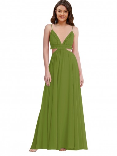 Cheap Ruffled Chiffon Cutout Maxi Bridesmaid Dress UK