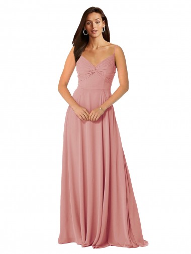 Cheap Twist-Knot V-Neck Long Chiffon Bridesmaid Dress with Pockets UK