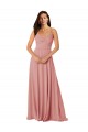 Cheap Twist-Knot V-Neck Long Chiffon Bridesmaid Dress with Pockets UK