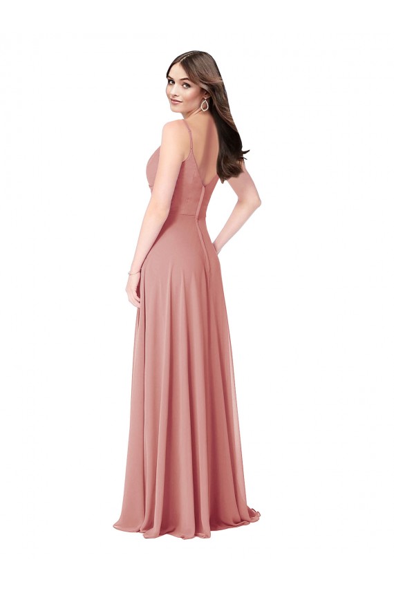Cheap Twist-Knot V-Neck Long Chiffon Bridesmaid Dress with Pockets UK