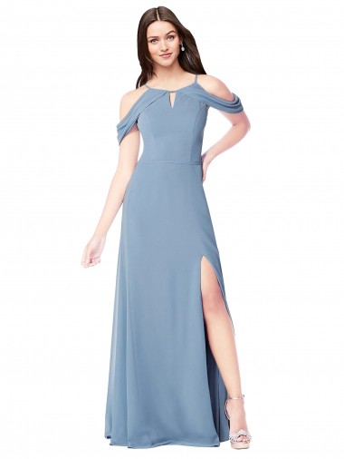 Cheap High Neck Chiffon Bridesmaid Dress with Draped Sleeves UK